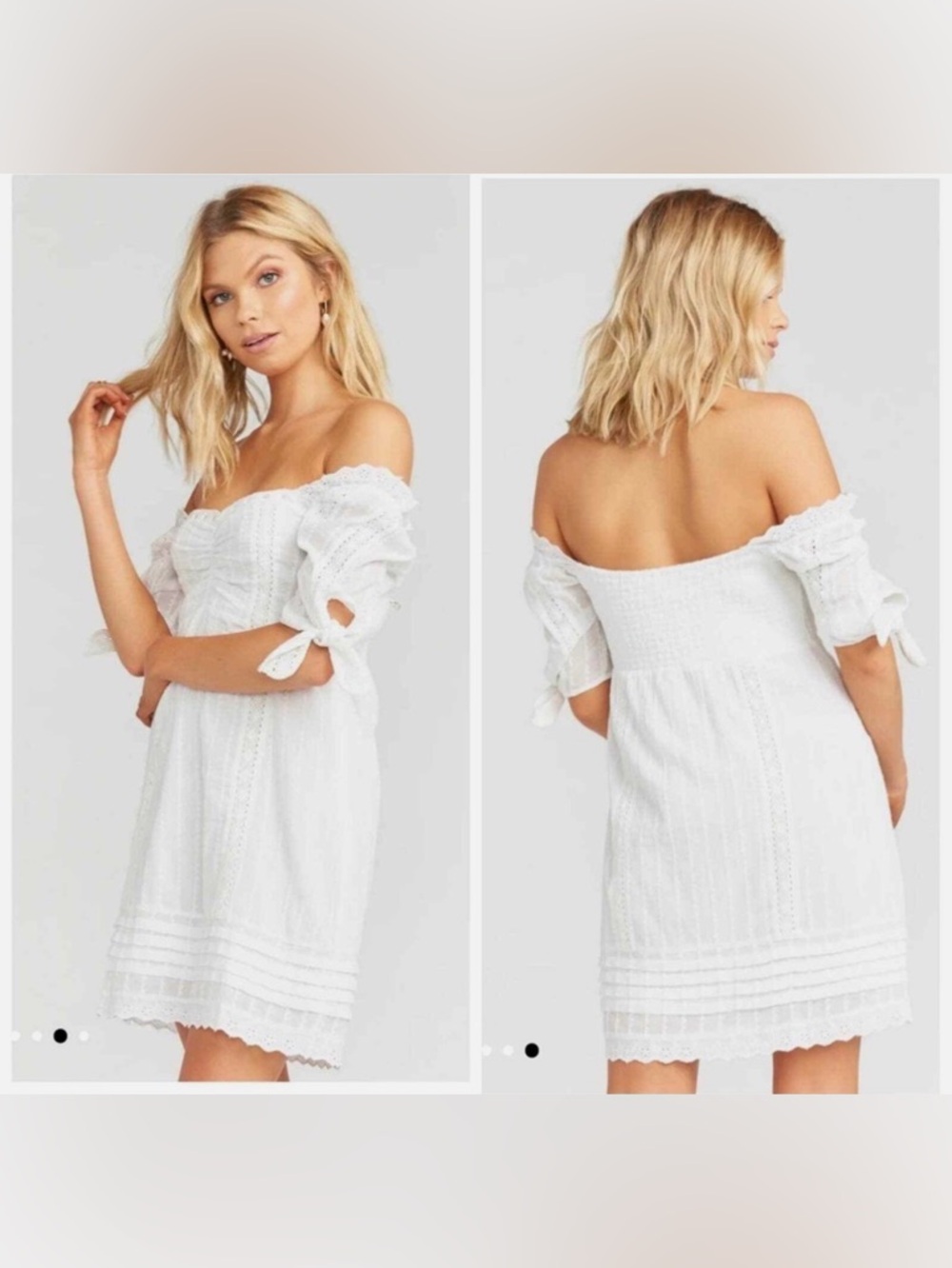 SHOW ME YOUR MUMU Hartley Verona White Cotton Lace Off-the-Shoulder Dress, MED